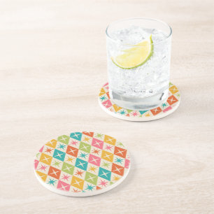 Mid Century Starbursts on Colourful Retro Diamonds Coaster