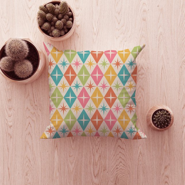 Mid Century Starbursts on Colourful Retro Diamonds Cushion (Creator Uploaded)