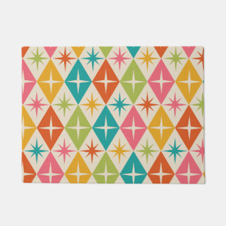 Mid Century Starbursts on Colourful Retro Diamonds Doormat