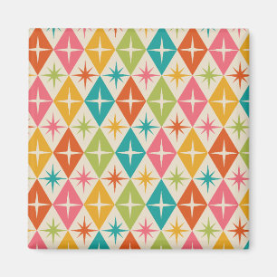 Mid Century Starbursts on Colourful Retro Diamonds Magnet