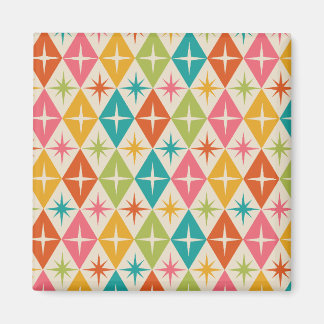 Mid Century Starbursts on Colourful Retro Diamonds Magnet