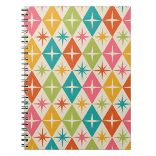 Mid Century Starbursts on Colourful Retro Diamonds Notebook