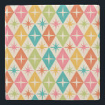 Mid Century Starbursts on Colourful Retro Diamonds Stone Coaster<br><div class="desc">This is classic Mid century modern colourful starbursts on retro diamonds in pink,  orange,  green,  teal and yellow. It's great gift for anyone who love retro  atomic era designs.</div>
