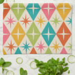 Mid Century Starbursts on Colourful Retro Diamonds Tea Towel<br><div class="desc">This is classic Mid century modern colourful starbursts on retro diamonds in pink,  orange,  green,  teal and yellow. It's great gift for anyone who love retro  atomic era designs.</div>