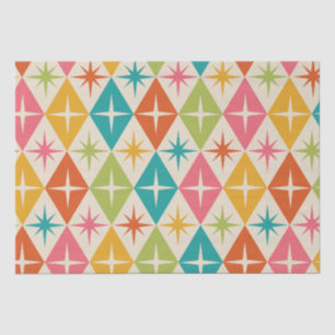 Mid Century Starbursts on Colourful Retro Diamonds Tissue Paper