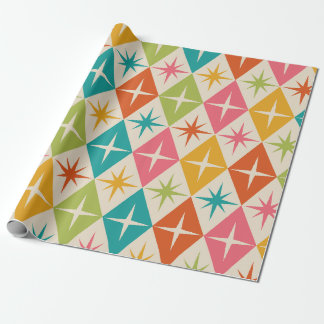 Mid Century Starbursts on Colourful Retro Diamonds Wrapping Paper