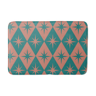 Mid Century Starbursts on coral teal Diamonds Bath Mat
