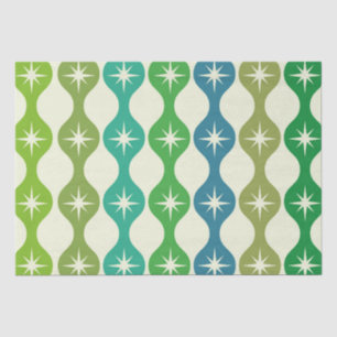 Mid Century Starbursts on Green Blue Ogee Pattern Tissue Paper