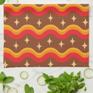 Mid Century Starbursts on Groovy funky waves Tea Towel