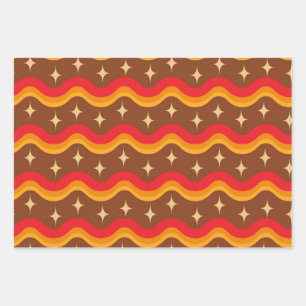 Mid Century Starbursts on Groovy funky waves  Wrapping Paper Sheet
