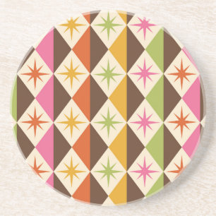 Mid Century Starbursts on Harlequin Diamonds Coaster