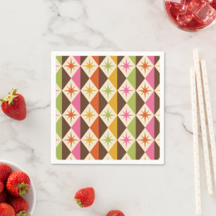 Mid Century Starbursts on Harlequin Diamonds Napkin