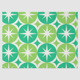 Mid Century Starbursts on Jade Lime Green Circles Tissue Paper