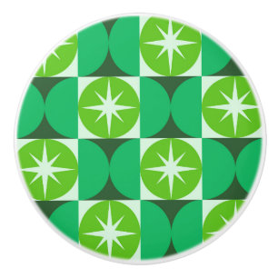 Mid Century Starbursts on Lime Mint Green circles Ceramic Knob
