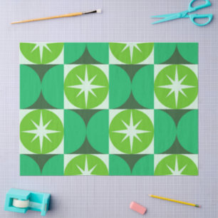 Mid Century Starbursts on Lime Mint Green circles Tissue Paper