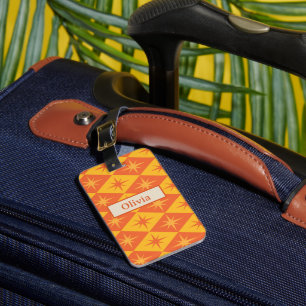 Mid Century Starbursts on Orange Diamonds custom  Luggage Tag