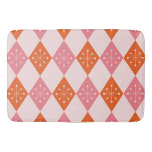 Mid Century Starbursts on Orange Pink Diamonds  Bath Mat
