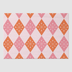 Mid Century Starbursts on Orange Pink Diamonds Tissue Paper