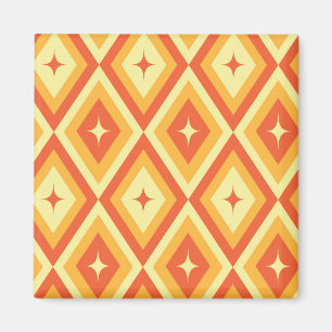 Mid Century Starbursts on Orange Red Diamonds  Magnet