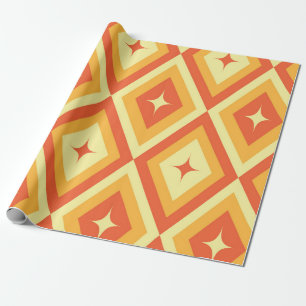 Mid Century Starbursts on Orange Red Diamonds  Wrapping Paper