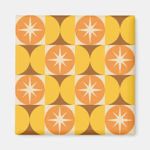 Mid Century Starbursts on Orange Yellow Circles Magnet