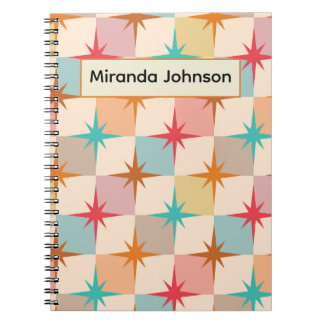 Mid Century Starbursts on Pastel Checkerboards  Notebook