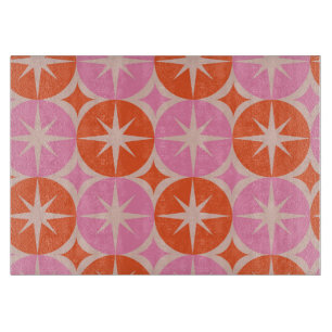 Mid Century Starbursts on Pink and Orange Circles  Cutting Board