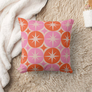 Mid Century Starbursts on Pink and Orange Cricles  Cushion