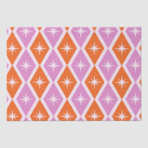 Mid Century Starbursts on Pink and Orange Diamonds Tissue Paper