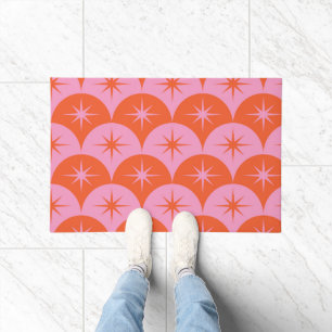 Mid Century Starbursts on Pink and Orange Scallops Doormat