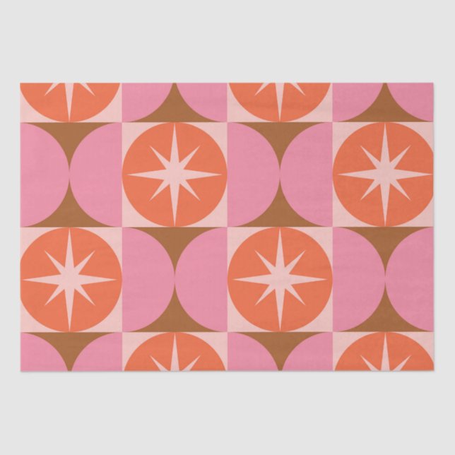 Mid Century Starbursts on Pink Orange Circles Tissue Paper (Front)