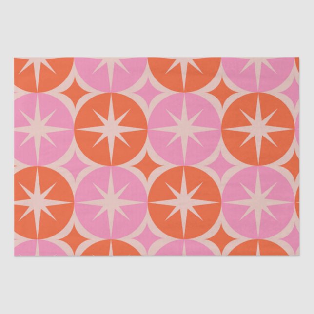 Mid Century Starbursts on Pink Orange Cricles  Tissue Paper (Front)