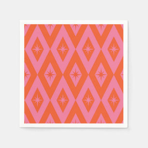 Mid Century Starbursts on Pink Orange Diamonds  Napkin