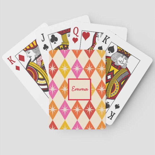 Mid Century Starbursts on Retro Diamonds Custom  Playing Cards (Back)