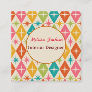Mid Century Starbursts on Retro Diamonds Custom Square Business Card