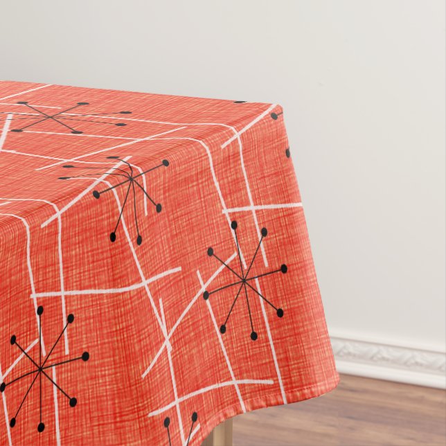 Mid-Century Starbursts | Orange, Black White Tablecloth (In Situ)
