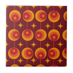 Mid Century Starbursts Pattern on Retro Circles Ceramic Tile