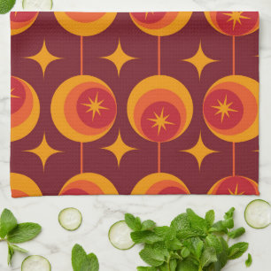 Mid Century Starbursts Pattern on Retro Circles Tea Towel