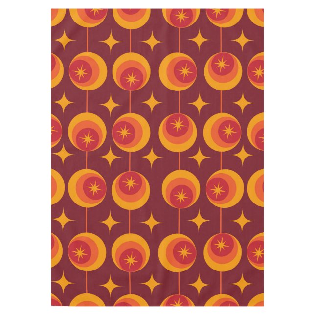 Mid Century Starbursts Pattern on vintage Circles Tablecloth (Front)