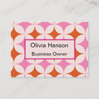 Mid Century Starbursts Pattern Orange Pink Custom Business Card