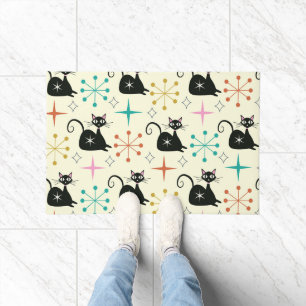 Mid Century Starbursts with Black Atomic Cat  Doormat