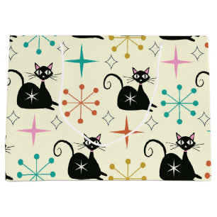 Mid Century Starbursts with Black Atomic Cat Large Gift Bag