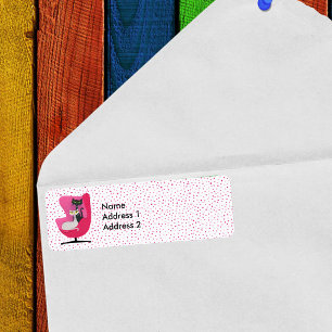 Mid Century Style Cats in Pink Chair Polka Dots Return Address Label