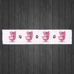 Mid Century Style Cats in Pink Chair Polka Dots Short Table Runner