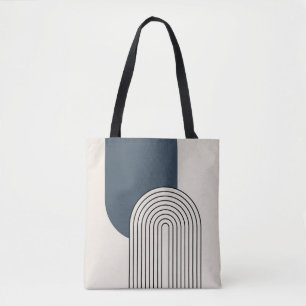 Mid Century style line art with dark blue arch Tote Bag