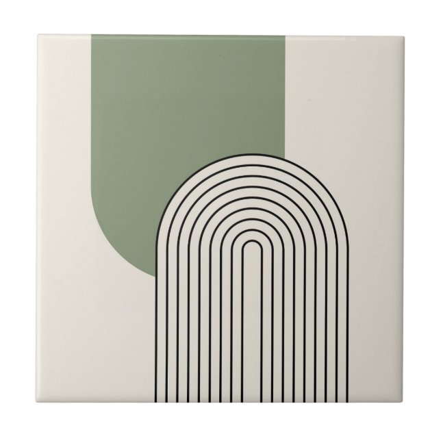 Mid Century style line art with green arch Ceramic Tile (Front)