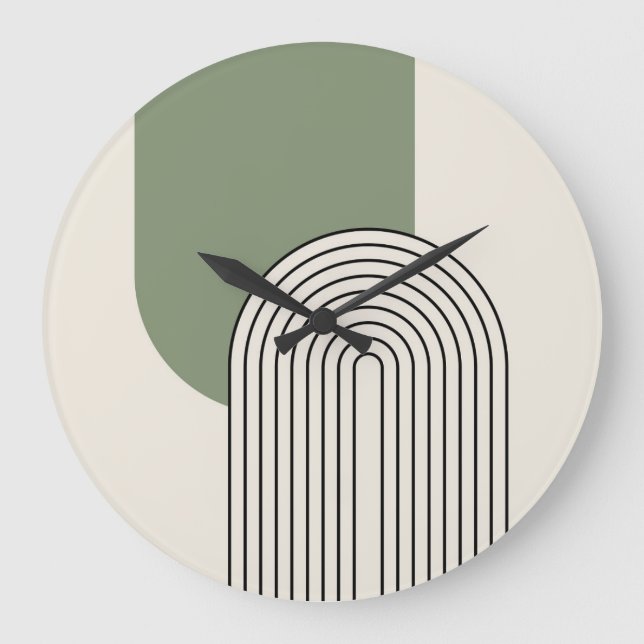 Mid Century style line art with green arch Large Clock (Front)