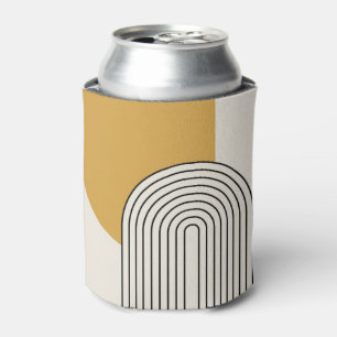 Mid Century style line art with mustard colour arc Can Cooler