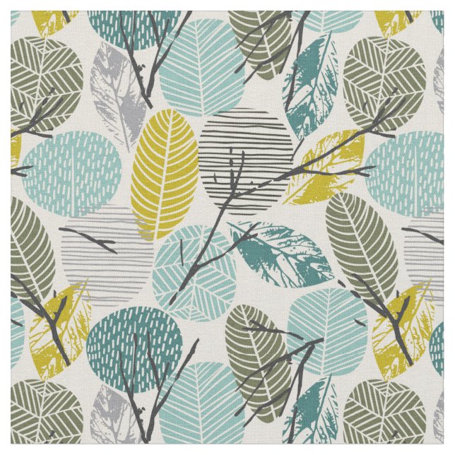 Mid Century Style Vintage Fall Leaves Fabric (Close Up)
