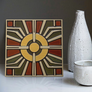 Mid-Century Sun Abstract Symmetry Arts Crafts Ceramic Tile